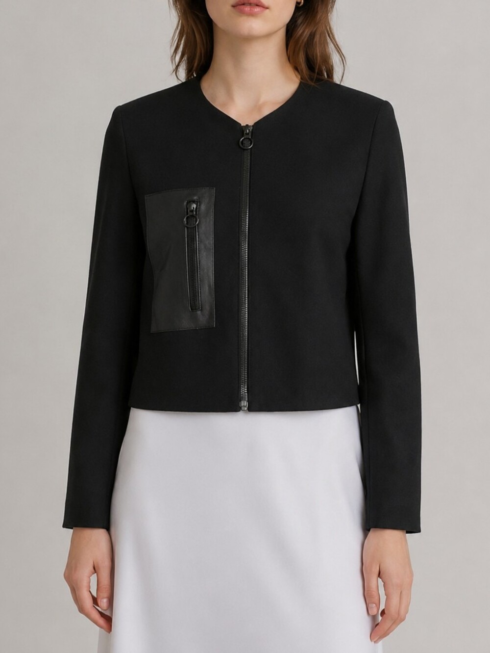 Sandro Leather Pocket Moto Black Cropped Blazer Jacket